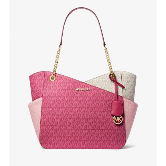 Michael Kors Shoulder Bag Xchain Jet Set LG Color-Block Logo Tote Electric Pink - Picture 1 of 11